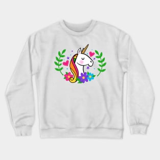 Colorful Rainbow Unicorn with Flowers Crewneck Sweatshirt